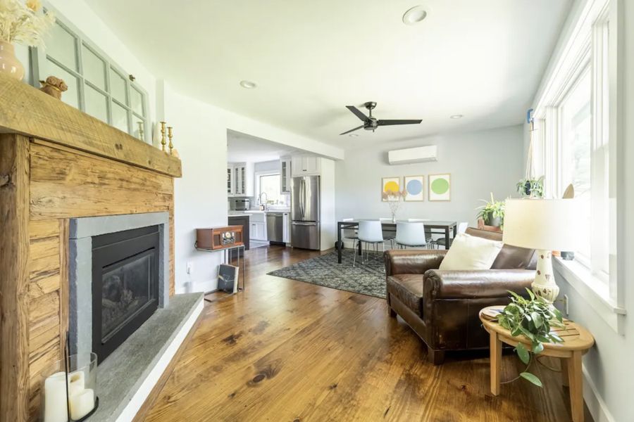 Dining area beside the fireplace